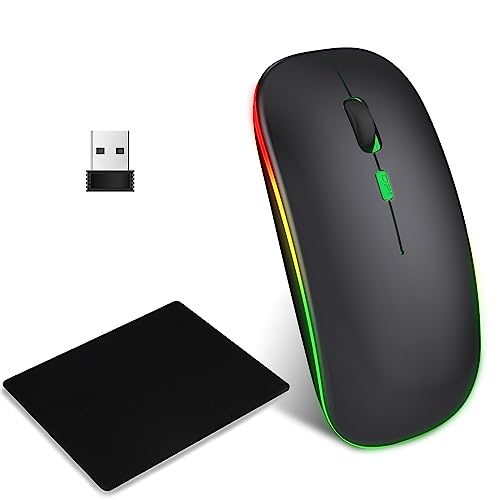 EasyULT Kabellose Maus, 2,4 GHz USB Leise Funkmaus, Bluetooth 5.1 Wiederaufladbare, 800-1200-1600 DPI Einstellbar Optical Tracking, Schlanke Maus mit Mauspad für Laptop, PC, Mac, Android - Schwarz von EasyULT