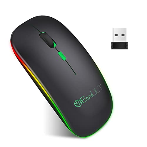 EasyULT Maus Kabellos, Bluetooth Maus, LED Wiederaufladbare Funkmaus, 800/1200/1600 DPI Leise Wireless Mouse (2.4G USB Nano+Bluetooth 5.1 Dualmodus) Maus für Laptop,Tablet, PC, iOS, Android(Schwarz) von EasyULT