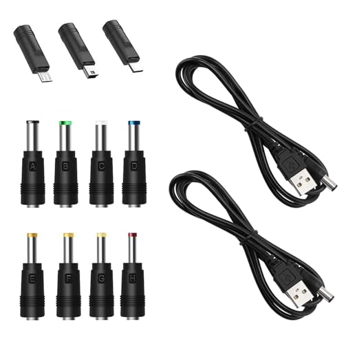 EasyULT USB zu DC Stecker, 11 zu 1 USB Stecker zu DC Hohlstecker Kabel Netzkabel Adapterkabel mit 8 Steckern, Micro USB Type-C Mini USB, Hauptsächlich für Laptop Ladeadapter (2 * 1m Kabel) von EasyULT