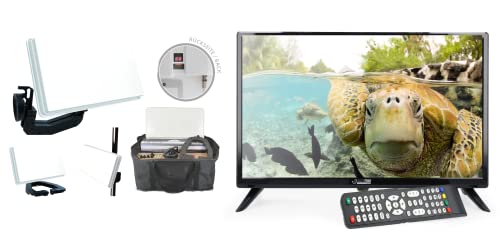 Easyfind Traveller Kit II inkl. 24" LED Camping TV (60,96 cm, HD Ready, DVB-T2/S2/C, EasyFind2, USB, PVR Ready, CI+, 12/24/230Volt, Sat-Flachantenne, Messgerät), 3215-A, weiß, flaches Design von Easyfind