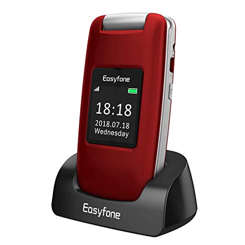 Easyfone Prime-A1 GSM Mobiltelefon Klapphandy ohne Vertrag | Hörgeräte kompatibel(HAC) | Große Tasten und Große Schrift | Mit Notruf-Knopf und Taschenlampe und Ladestation (Rot) von Easyfone