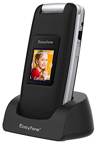 Easyfone Prime-A1 GSM Mobiltelefon Klapphandy ohne Vertrag | Hörgeräte kompatibel(HAC) | Große Tasten und Große Schrift | Mit Notruf-Knopf und Taschenlampe und Ladestation (Schwarz) von Easyfone