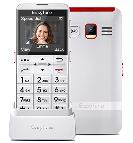 Easyfone Prime-A7 GSM Großtasten Seniorenhandy ohne Vertrag, Großtasten Mobiltelefon Einfach und Tasten Notruffunktion mit GPS, Hörgeräte kompatibel, Taschenlampe und Ladestation(Weiß) von Easyfone