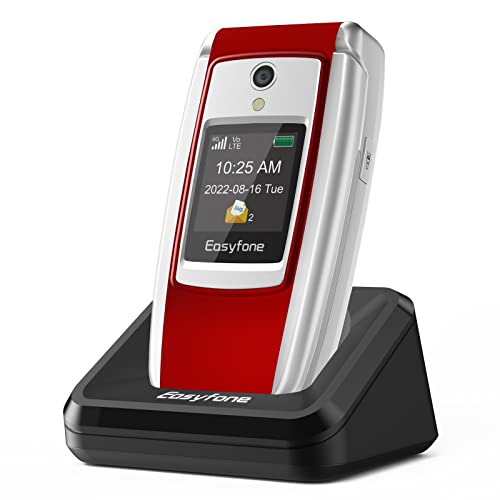 Easyfone T300 4G Seniorenhandy Klapphandy ohne Vertrag, 2,4-Zoll-HD-Display, Notruffunktion, 1500mAh Akku und Ladestation (Rot) von Easyfone