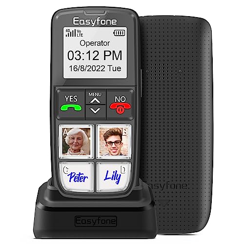 Easyfone T6 4G Seniorenhandy mit Große Bildtasten Mobiltelefon für Senioren ohne vertrag mit Notruftaste und Ladestation (Schwarz) von Easyfone