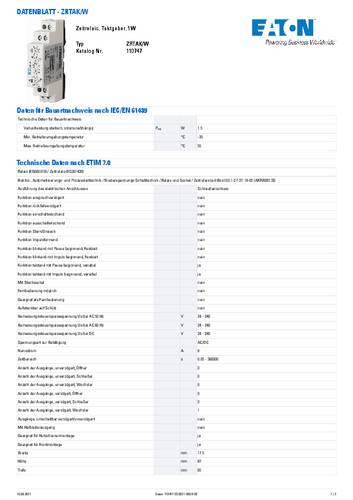 Eaton 110747 ZRTAK/W Zeitrelais 1St. von Eaton