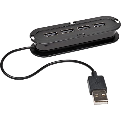 Eaton 4-Port Ultra Mini USB 2.0 Hub, 480 Megabit pro Sekunde Datenübertragung, eingebautes USB 2.0-Kabel, bis zu 1,5 A Aufladung, zusätzlicher Micro USB-B-Anschluss für zusätzliche Leistung (U222-004) von Eaton