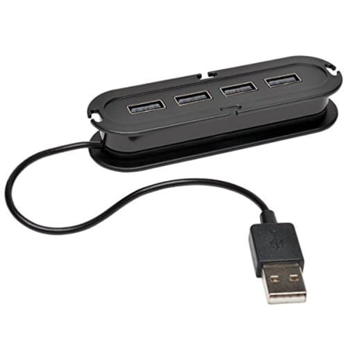 Eaton 4-Port Ultra Mini USB 2.0 Hub, 480 Megabit pro Sekunde Datenübertragung, eingebautes USB 2.0-Kabel, bis zu 1,5 A Aufladung, zusätzlicher Micro USB-B-Anschluss für zusätzliche Leistung (U222-004) von Tripp Lite