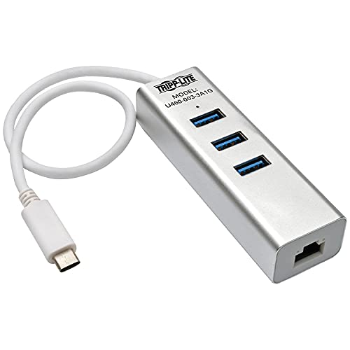 Tripp Lite Tragbarer Hub mit 3 Anschlüssen USB-C auf USB-A mit Gigabit-Ethernet-Port (GbE), RJ45, USB 3.1 Gen 1 Type-C auf Typ-A, Aluminium (U460-003-3A1G) von Eaton