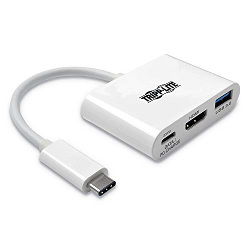 TrippLite by Eaton USB-C auf HDMI 4K Adapter mit USB 3.x (5Gbps) Hub Ports und 60W PD-Ladung, HDCP, Weiß von Eaton