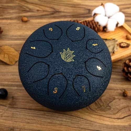 Eavnbaek Steel Tongue Drum 6 Inch 8 Note Steel Hand Drum with Bag, Music Book, Drumsticks, Mallet Holder and Finger Paddles, for Camping, Meditation or Yoga (Navy Blue) von Eavnbaek