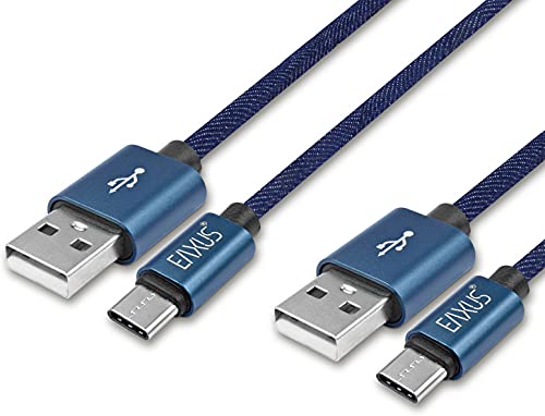 Eaxus® 2er Set 1 Meter USB-C Ladekabel & Datenkabel Nylon & Jeans Optik - Anti-Bruch Kabel für Smartphones, Tablets & Co. von Eaxus