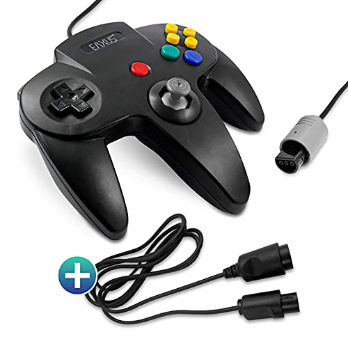 Eaxus® Controller geeignet für Nintendo 64 + 1,8m Verlängerungskabel - N64 Controller Gamepad, Schwarz von Eaxus