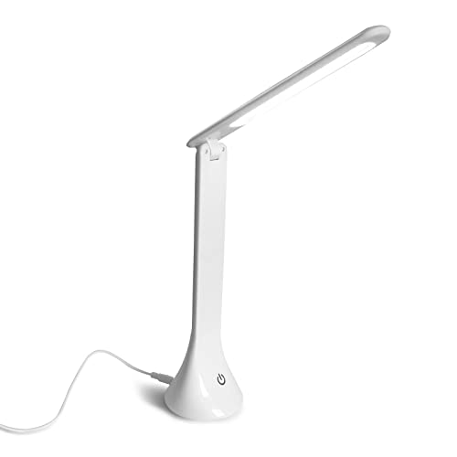 Eaxus® Touch LED Tischleuchte - Schreibtischlampe/Notfalllampe Dimmbar mit 3 Helligkeitsstufen & USB, Weiß von Eaxus