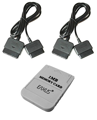 Playstation 1 Memory Card 1MB Speicherkarte + 2x Controller Verlängerungskabel von Eaxus