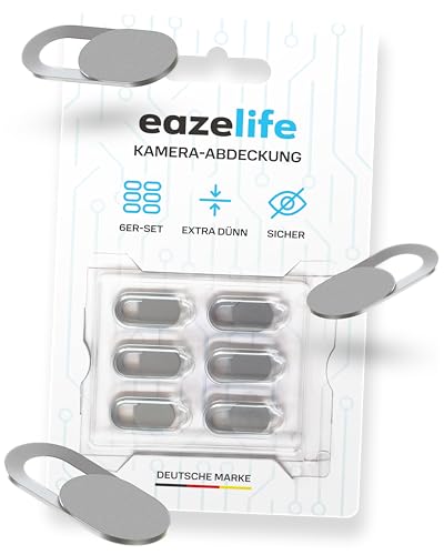 Webcam Abdeckung | 0.75mm extra dünn | selbstklebend | Slider Kamera Abdeckung | Privatsphärenschutz für Computer, Laptop, Tablet, Smartphone | Webcam Cover für Mac, MacBook, iPad (Silber 6er Set) von Eaze Life