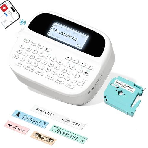 Etikettiermaschine mit Klebeband, Wiederaufladbarer Tragbarer Etikettendrucker mit Tastatur, Bluetooth Tragbarer Etikettendrucker mit Beleuchtetem Bildschirm, Etikettierer FüR Schulbedarf, Eazeid M950 von EazeID