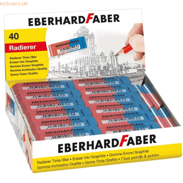 40 x Eberhard Faber Radiergummi Kautschuk 19x8x50mm rot/blau von Eberhard Faber