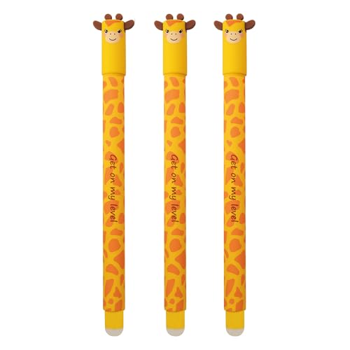 EBERHARD FABER 599037 - Tintenroller radierbar Giraffe, 3 Animal Erase it Stifte, Gelschreiber blau 0,7 mm von Eberhard Faber