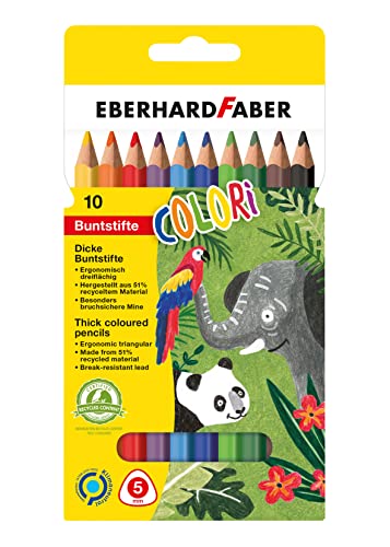 Eberhard Faber 511409 - Colori Jumbo Buntstifte, in 10 Farben, im Kartonetui, ergonomisch dreiflächig, zum Malen, Illustrieren und Zeichnen von Eberhard Faber