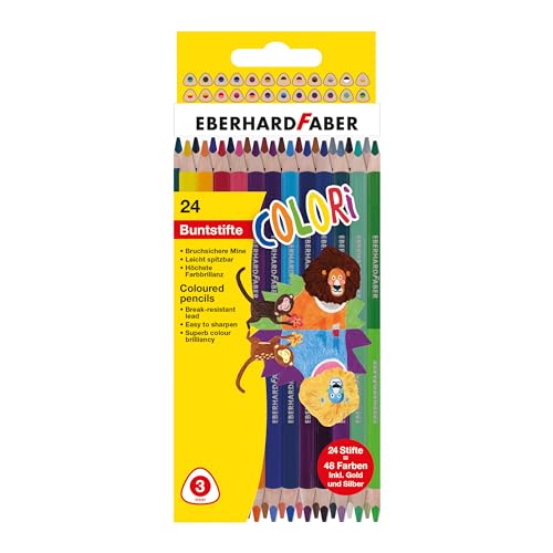 Eberhard Faber 514822 - Colori Duo Buntstifte in 48 Farben, ein Stift mit zwei Minenfarben, 24 bruchsichere Farbstifte im Kartonetui von Eberhard Faber