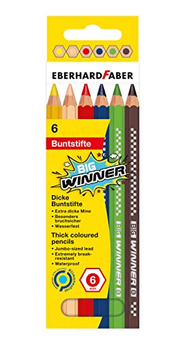 Eberhard Faber 518706 - Big Winner Buntstifte in 6 Farben, Minenstärke 6 mm, bruchsicher und ergonomisch dreiflächig, im Kartonetui, zum Malen, Illustrieren und Zeichnen von Eberhard Faber