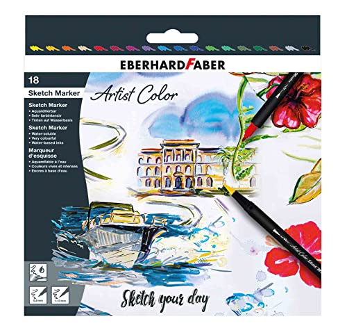 Eberhard Faber 558218 - Artist Color Sketch Marker Set mit 18 Farben, Fasermaler mit Doppelspitze, im Kartonetui, zum Zeichnen, Skizzieren und Illustrieren von Eberhard Faber
