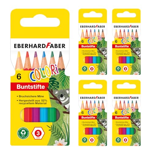 EBERHARD FABER 599029 - Buntstifte Set 5 x 6 Farbstifte, hexagonal Form, bruchsicher, Malstifte für Kinder von Eberhard Faber
