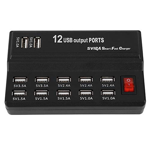 Eboxer 12 Ports USB Hub 5V 10A Netzteil Ladestation Adapter Ladegerät für Home Travel(schwarz) von Eboxer