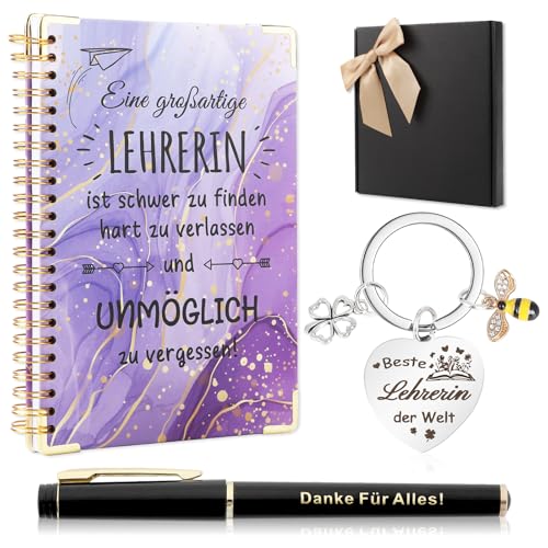 Abschiedsgeschenk Lehrerin, Danke Lehrerin Geschenk Mit A5 Notizbuch, Danke Schlüsselanhänger, Stift, Geschenkbox, Beste Lehrerin Geschenke, Geschenk Lehrerin Grundschule Mittelschule von Echehi