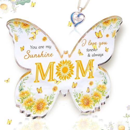 Echehi Geschenke für Mama, Wunderschöne Schmetterlingsförmige Acryltafel, Herzförmige Halskette, Beste Mama Geschenk mit Geschenkbox und Grußkarten von Echehi