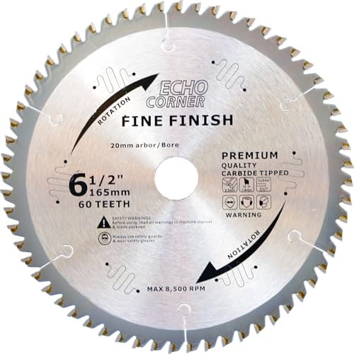 Echo Corner Kreissägeblatt 165mm 60 Zähne für Kettensäge Kreissäge Feinschneiden Rahmen Holz MDF Kunststoff Furnier Laminat, 165x20 kompatibel mit Dewalt, Makita, Ryobi, Bosch von Echo Corner