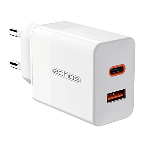 Echos 25W Ladegerät Dual Port USB C USB A Schnellladegerät Power Netzteil PD QC 3.0 Ladegerät Handy für iPhone Samsung Galaxy Ipad Huawei Xiaomi HTC Sony LG und viele mehr (Weiß) von Echos