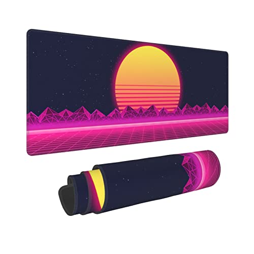 Gaming-Mauspad, Retro-Stil, violett, cooles Vaporwave-Design, große Schreibtischunterlage für Zuhause, Büro, Dekoration, Zubehör, 80 x 30 cm von Echoserein