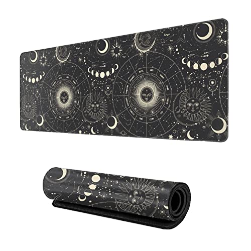 Sonne Mond Stern Astrologie Gothic Mauspad Gaming XL Groß Mauspad Schreibtischunterlage Lange erweiterte große Tastatur Pads Tischzubehör für Gaming und Büro PC Laptop Computer 80 x 20 cm von Echoserein