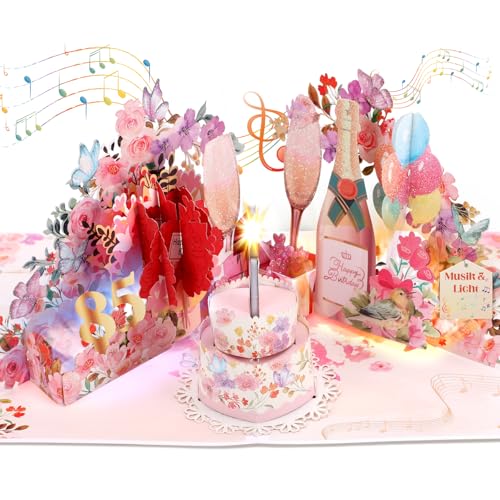 Geburtstagskarte für 85 Jahre Frau, Geburtstagskarte 85 Jahre mit Musik & Licht für Frauen, 3D Champagner Pop-Up Singende Karte Geburtstag für 85 Jahre Frauen, Mutter, Oma, Ehefrau, Damen Geburtstagskarte für 85 Jahre Frau, Geburtstagskarte 85 Jahre mit Musik & Licht für Frauen, 3D Champagner Pop-Up Singende Karte Geburtstag für 85 Jahre Frauen, Mutter, Oma, Ehefrau, Damen von Ecloverlife