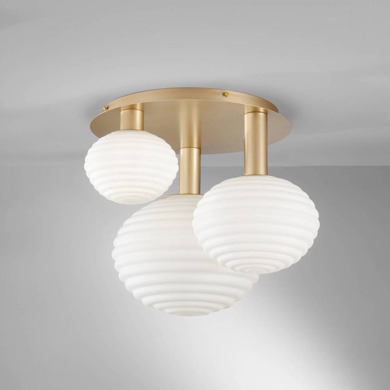 Deckenleuchte Ripple, goldfarben/opal, 3-flammig von Eco-Light