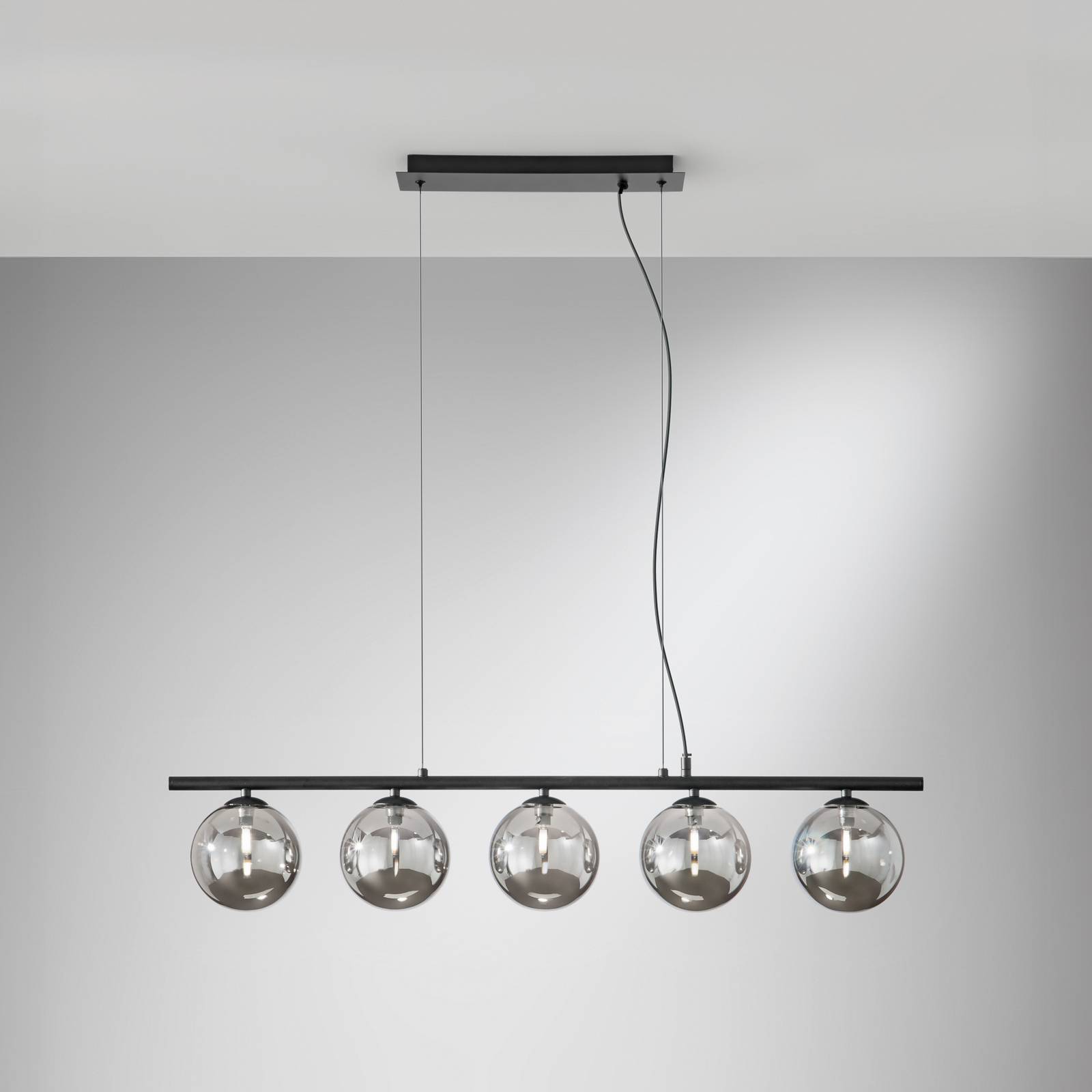 Hängeleuchte Neptun, rauchgrau, Länge 100 cm, 5-flg., Glas Hängeleuchte Neptun, rauchgrau, Länge 100 cm, 5-flg., Glas von Eco-Light