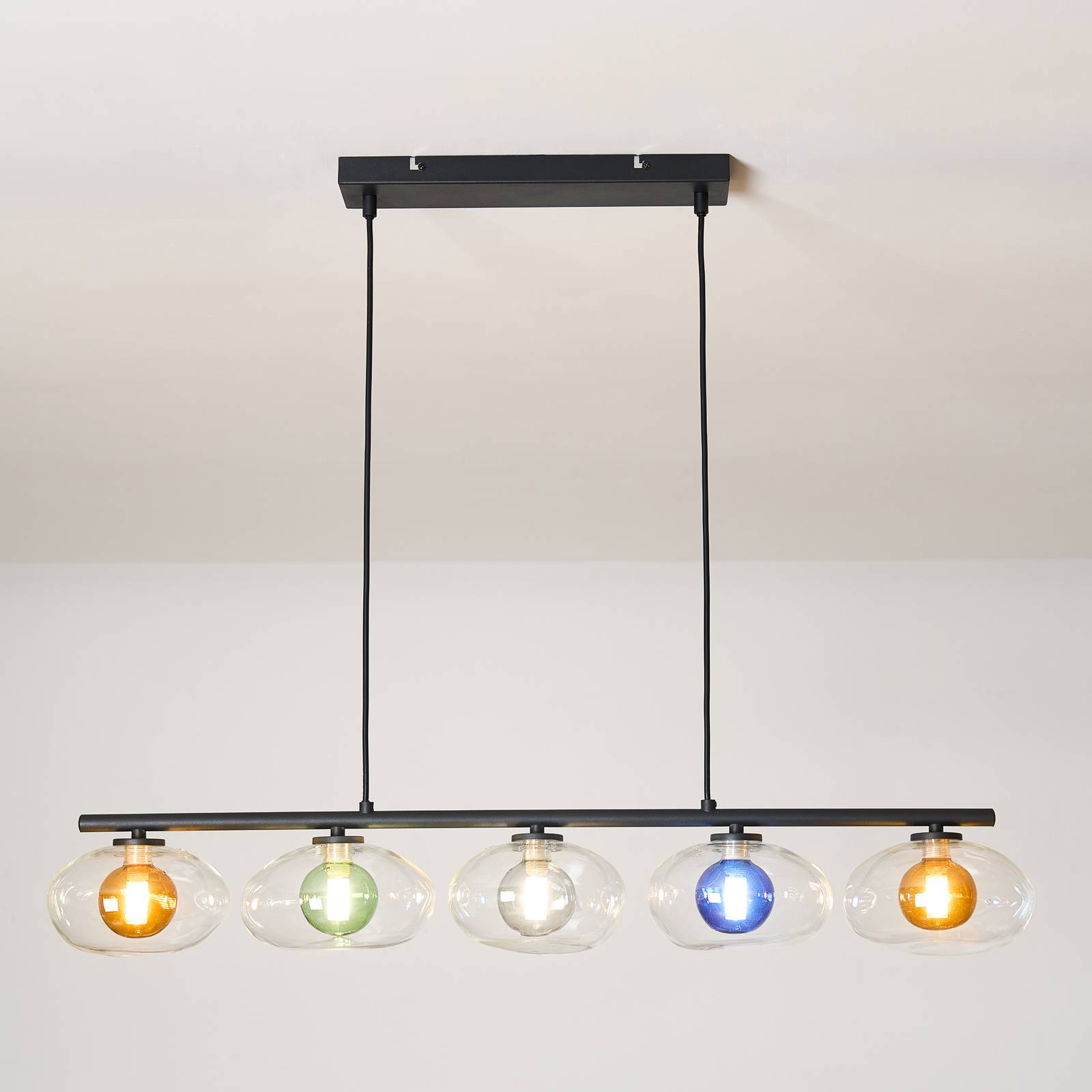 Hängeleuchte Uranus, bunt, Länge 98 cm, 5-flammig, Glas Hängeleuchte Uranus, bunt, Länge 98 cm, 5-flammig, Glas von Eco-Light