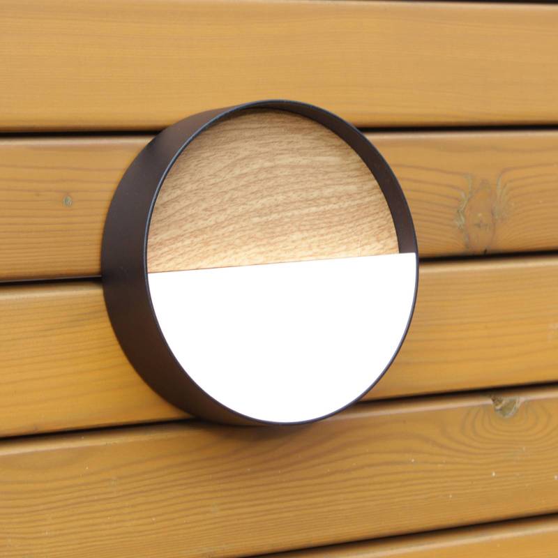 LED-Akku-Außenwandleuchte Meg, holzfarben, Ø 15 cm von Eco-Light