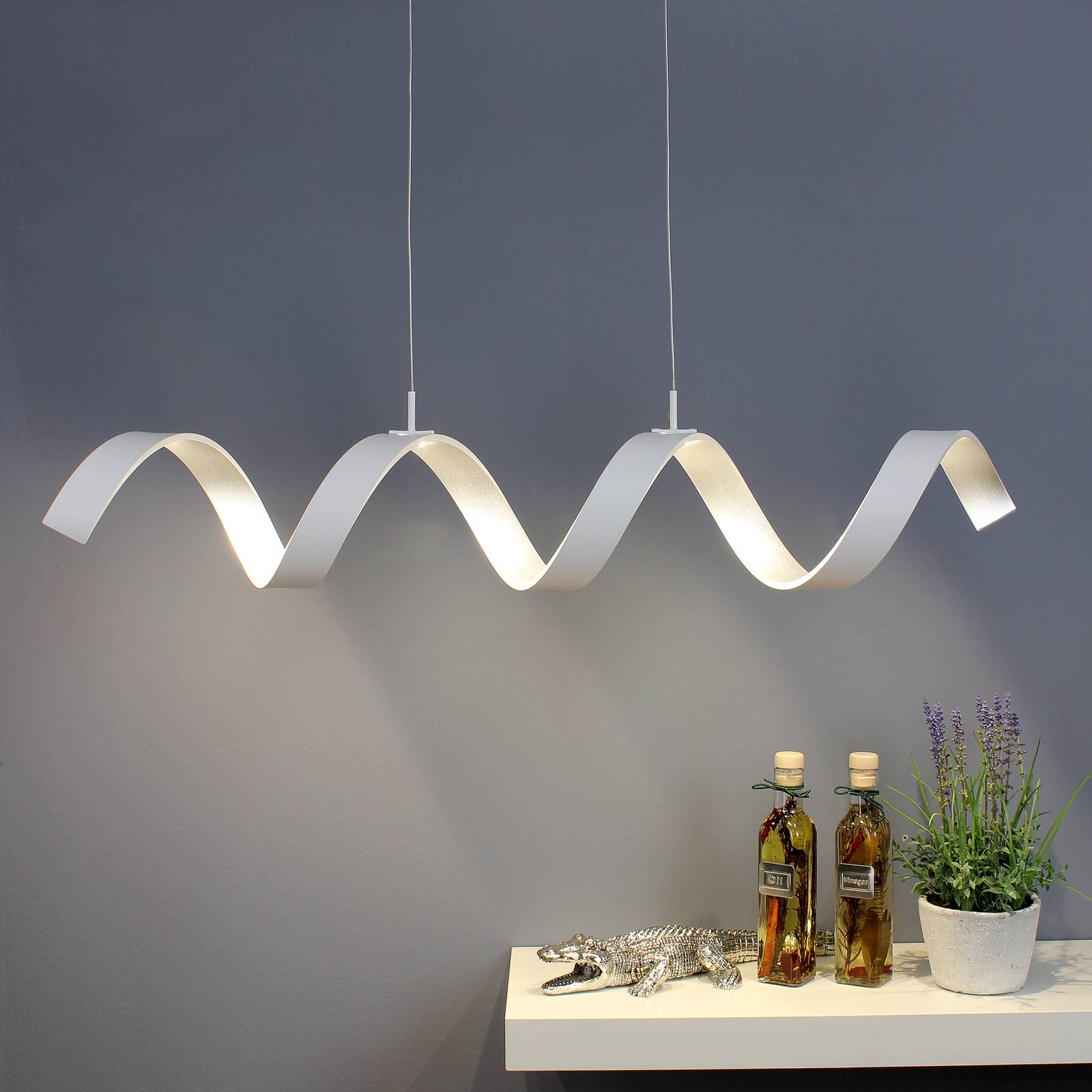 LED-Hängeleuchte Helix, weiß-silber, Länge 80 cm von Eco-Light