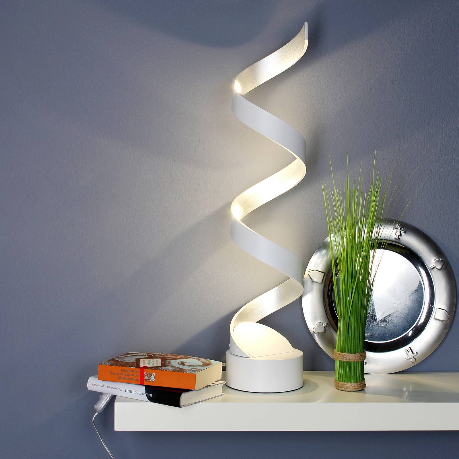 LED-Tischleuchte Helix, Höhe 66 cm, weiß-silber LED-Tischleuchte Helix, Höhe 66 cm, weiß-silber von Eco-Light
