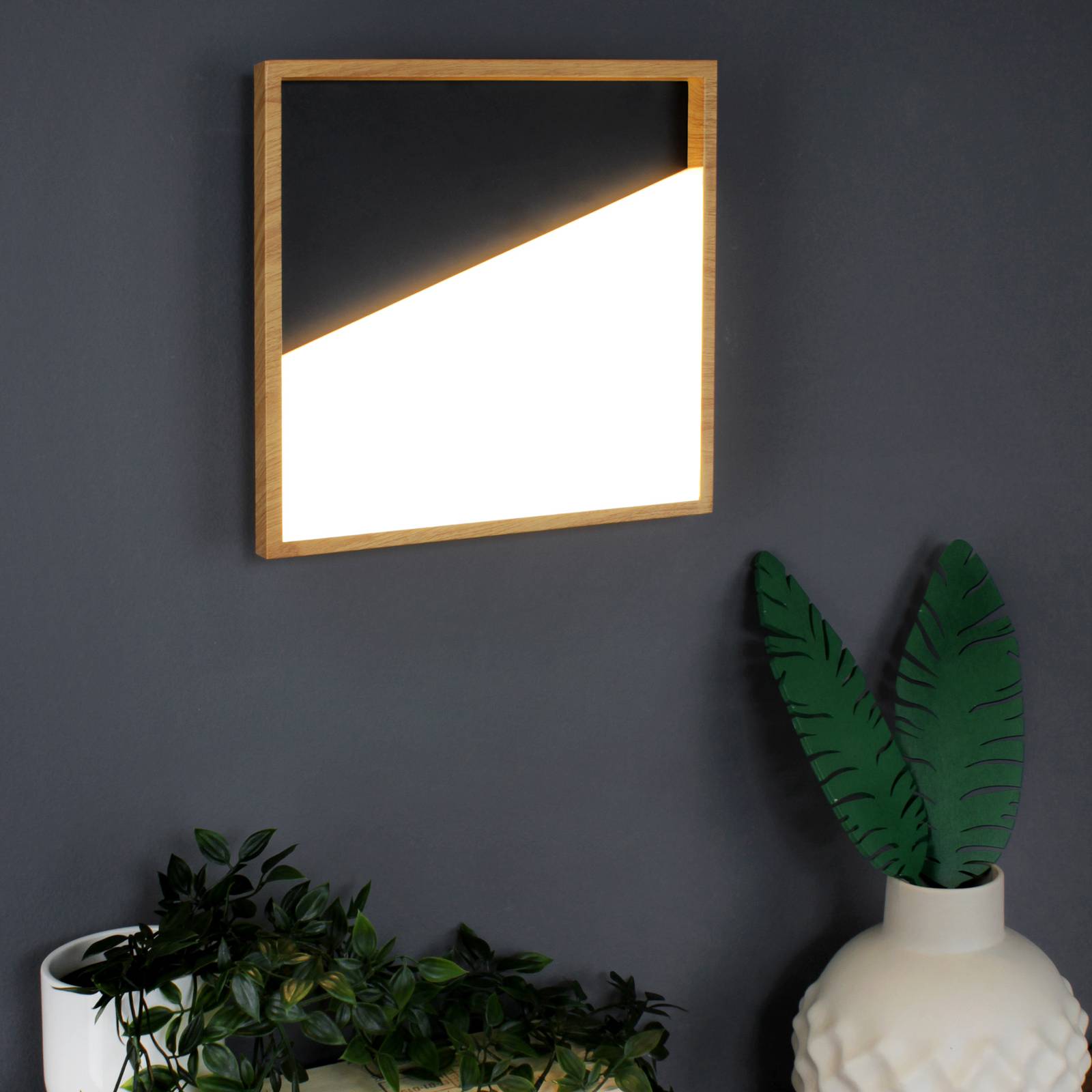 LED-Wandleuchte Vista, schwarz/holz hell, 30 x 30 cm von Eco-Light