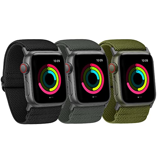 Ecogbd breites elastisches Ersatzarmband kompatibel mit Apple Watch Armband 38mm 40mm 41mm 42mm 44mm 45mm 49mm, breite Nylonbänder aus Stoff für iWatch Series 9,8,7,6,5,4,3,2,1,SE 3Pack von Ecogbd