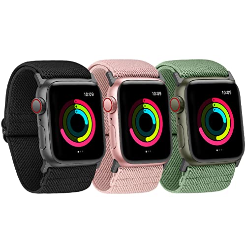 Ecogbd breites elastisches Ersatzarmband kompatibel mit Apple Watch Armband 38mm 40mm 41mm 42mm 44mm 45mm 49mm, breite Nylonbänder aus Stoff für iWatch Series 9,8,7,6,5,4,3,2,1,SE 3Pack von Ecogbd