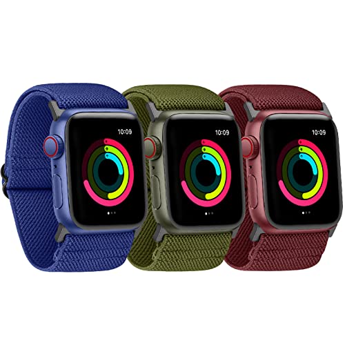 Ecogbd breites elastisches Ersatzarmband kompatibel mit Apple Watch Armband 38mm 40mm 41mm 42mm 44mm 45mm 49mm, breite Nylonbänder aus Stoff für iWatch Series 9,8,7,6,5,4,3,2,1,SE 3Pack von Ecogbd