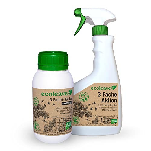 ECOLEAVEX 3 Fache Aktion, Schützen und pflegen Sie Ihre Pflanzen gegen Insekten, Milben und Pilze, Ökologisches Mittel, 100% natürlich und rückstandsfrei (Konzentrat 20 Füllungen + Sprühgerät) von Ecoleavex