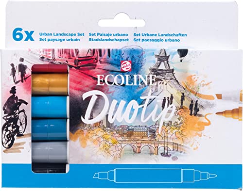 Ecoline Duotip flüssige Aquarellstifte 6er-Set – Urbane-Landschaften-Farben | Stifte mit feiner Kugelspitze und breiter Keilspitze Ecoline Duotip flüssige Aquarellstifte 6er-Set – Urbane-Landschaften-Farben | Stifte mit feiner Kugelspitze und breiter Keilspitze von Ecoline