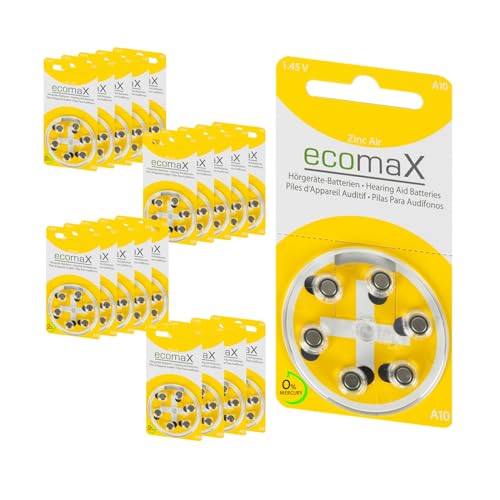 ecomaX HÖRGERÄTE BATTERIE Typ 10 PR70 GELB A10 BATTERIEN (120) von Ecomax