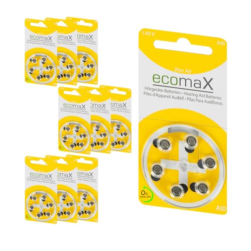 ecomaX HÖRGERÄTE BATTERIE Typ 10 PR70 GELB A10 BATTERIEN (60) von Ecomax